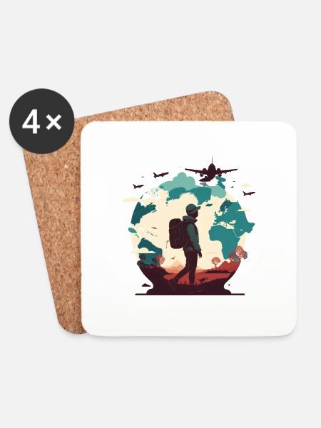 Fernweh, Flugzeuge am Himmel und Wanderer - Untersetzer (4er-Set) - Weiß
