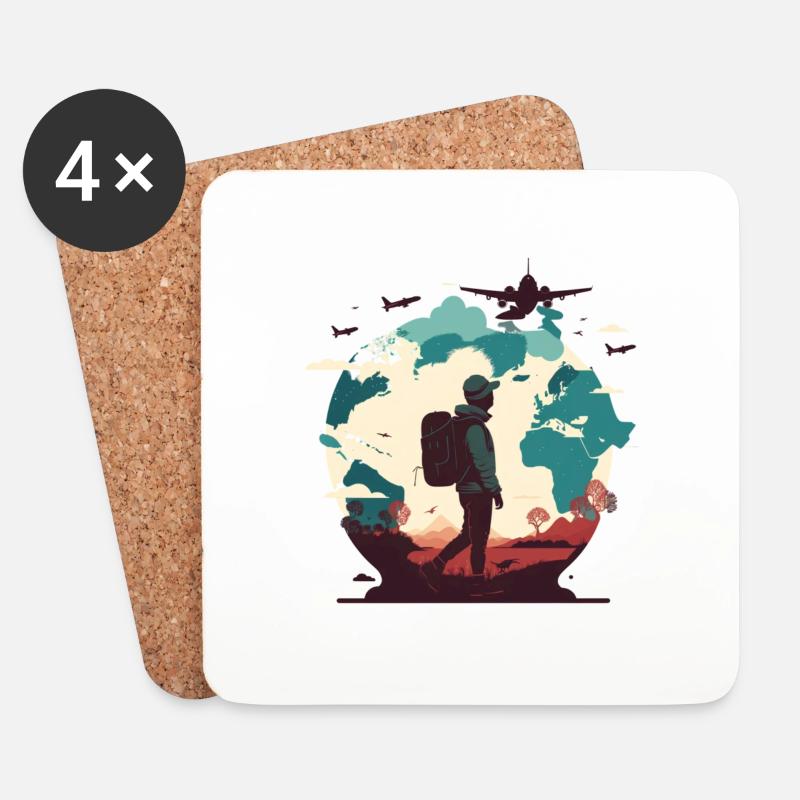 Fernweh, Flugzeuge am Himmel und Wanderer - Untersetzer (4er-Set) - Weiß
