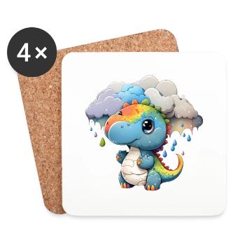 Cadeau arc-en-ciel d’enfant dinosaure - Dessous de verre (lot de 4) - blanc - Devant