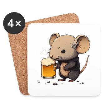 Kleine süße Maus mit Bier - Untersetzer (4er-Set) - Weiß - Vorne