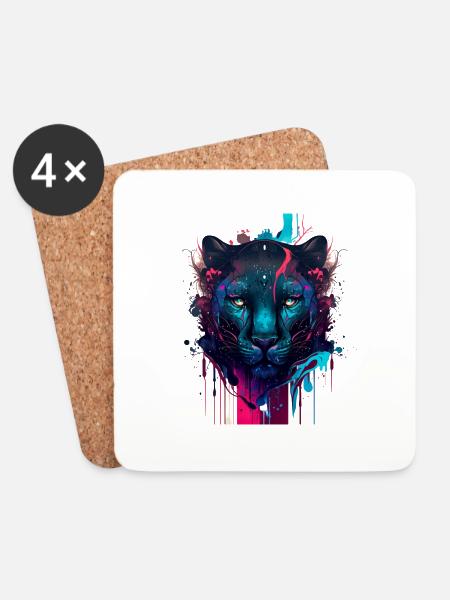 Schönes T-Shirt mit Pantherkopf sehr Design - Untersetzer (4er-Set) - Weiß