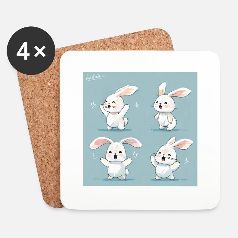 Lapins - Dessous de verre (lot de 4) - blanc