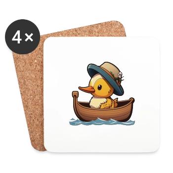Süße Ente im Ruderboot mit Sommerhut und Blume - Untersetzer (4er-Set) - Weiß - Vorne