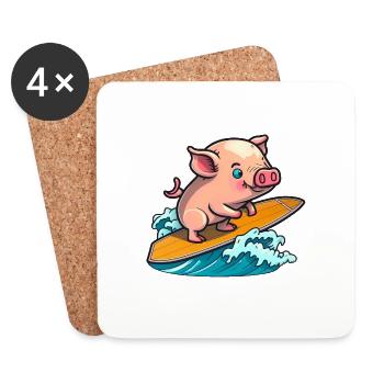Süßes Schwein im Meer auf Surfboard surft surfen - Untersetzer (4er-Set) - Weiß - Vorne