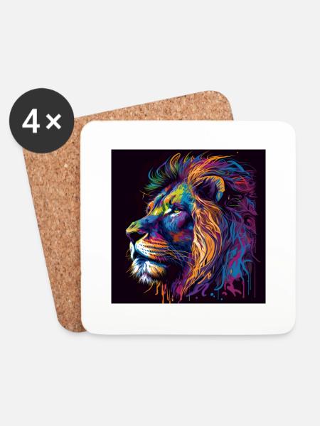 Proud Lion Portrait Head Old - Coasters (set of 4) - white