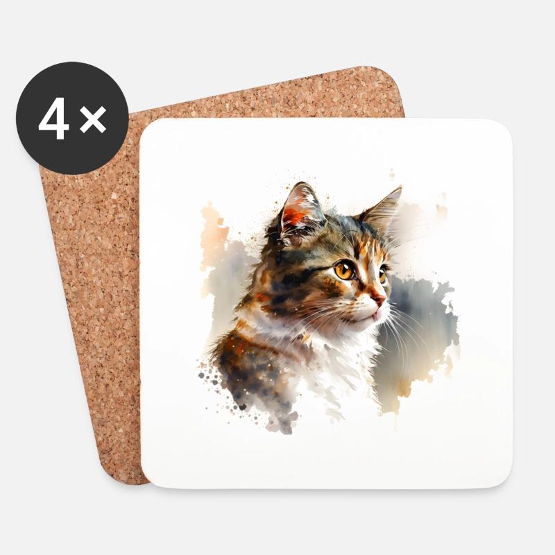 Niedliche Katze Kätzchen Aquarell - Untersetzer (4er-Set) - Weiß