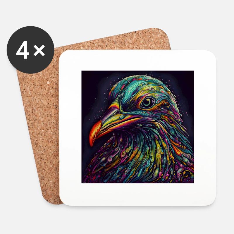 Psychadelic Pigeon - Untersetzer (4er-Set) - Weiß