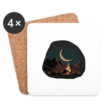 Tente au clair de lune avec feu de camp, pour les campeurs - Dessous de verre (lot de 4) - blanc - Devant