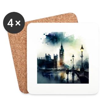 London Landschaft Big Ben Aquarell - Untersetzer (4er-Set) - Weiß - Vorne