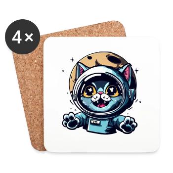 Space Cat to Moon - Untersetzer (4er-Set) - Weiß - Vorne