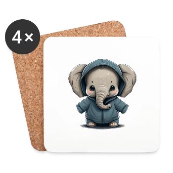 Babyelefant mit Hoodie - Untersetzer (4er-Set) - Weiß - Vorne