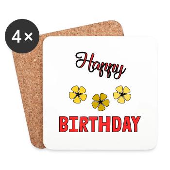 HAPPY BIRTHDAY. JOYEUX ANNIVERSAIRE. ANNIVERSAIRE. - Dessous de verre (lot de 4) - blanc - Devant