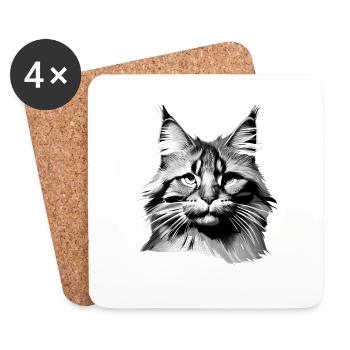 Chaton Propriétaire Chat Maine Coon Chat domestique - Dessous de verre (lot de 4) - blanc - Devant