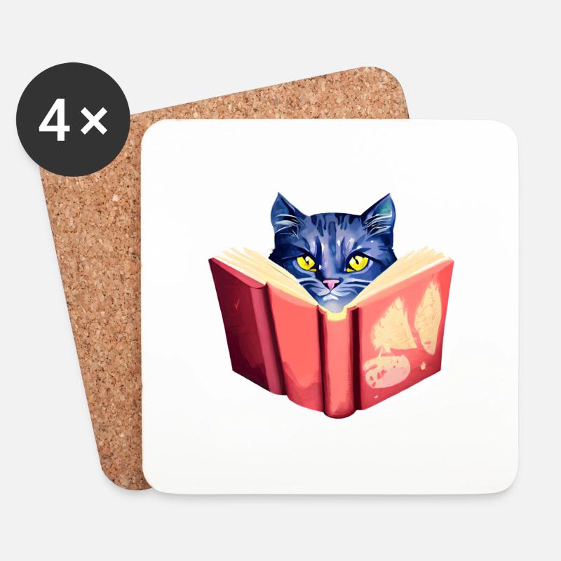 Katze Bücher Lesen Hauskatze Kater Buch Kätzchen - Untersetzer (4er-Set) - Weiß