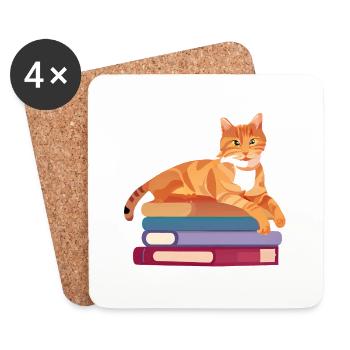 Katze Buch Kätzchen Hauskatze Bücher Kater Lesen - Untersetzer (4er-Set) - Weiß - Vorne