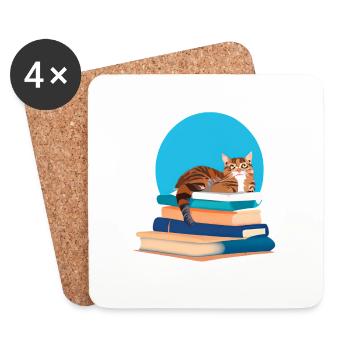 Katze Buch Kätzchen Bücher Kater Lesen Hauskatze - Untersetzer (4er-Set) - Weiß - Vorne
