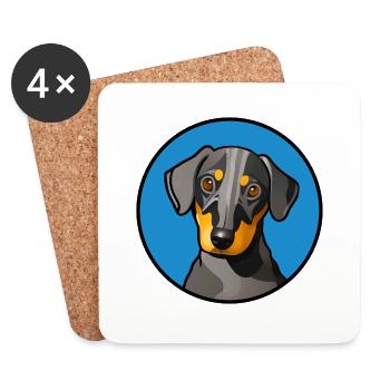 Dachshund Design graphic yellow grey in blue circle - Coasters (set of 4) - white - Front