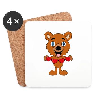 LIEBE - LOVE - TEDDY - BÄR - TEDDYBÄR - HERZEN - Untersetzer (4er-Set) - Weiß - Vorne