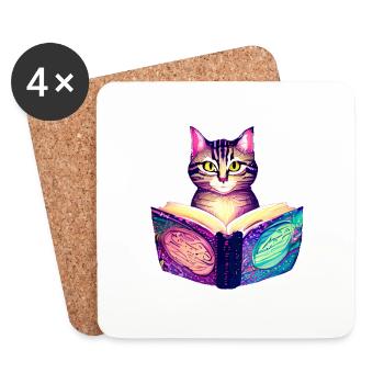 Bücher Kater Lesen Hauskatze Katze Buch Kätzchen - Untersetzer (4er-Set) - Weiß - Vorne