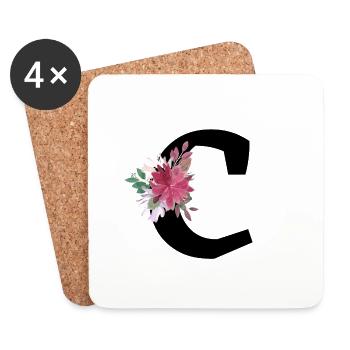Lettre c floral - Dessous de verre (lot de 4) - blanc - Devant