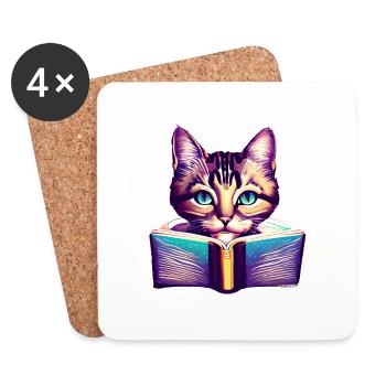 Hauskatze Buch Katze Bücher Kater Lesen Kätzchen - Untersetzer (4er-Set) - Weiß - Vorne
