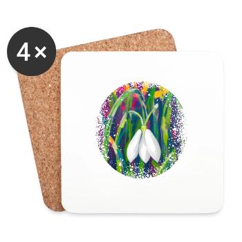 Perce-neige peinture à l’huile - Dessous de verre (lot de 4) - blanc - Devant
