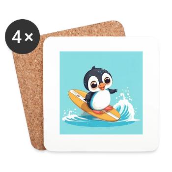 Cute surfing penguin on a surfboard - Coasters (set of 4) - white - Front