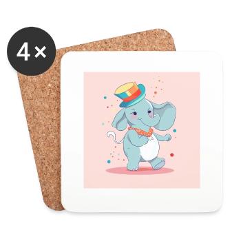Éléphant dansant avec un chapeau coloré le jour de l’anniversaire - Dessous de verre (lot de 4) - blanc - Devant