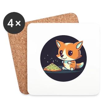 Cute fox watches TV and eats pizza - Coasters (set of 4) - white - Front