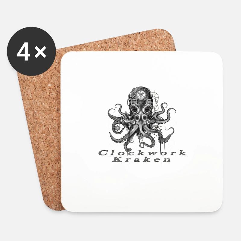 Clockwork Kraken - Untersetzer (4er-Set) - Weiß