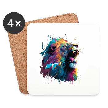 Lion Majestueux en Couleurs Vives - Dessous de verre (lot de 4) - blanc - Devant
