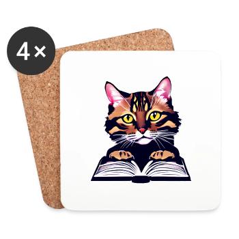 Lesen Bengal Katze Bücher Kater Buch Kätzchen - Untersetzer (4er-Set) - Weiß - Vorne