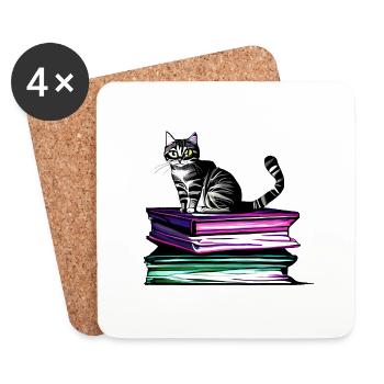 Lesen Bücher Kater Hauskatze Katze Buch Kätzchen - Untersetzer (4er-Set) - Weiß - Vorne