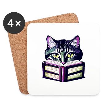 Hauskatze Bücher Kater Lesen Katze Buch Kätzchen - Untersetzer (4er-Set) - Weiß - Vorne