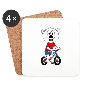 FAHRRAD - RAD - EISBÄR - TIER - KIND - BABY - Untersetzer (4er-Set) - Weiß - Vorne