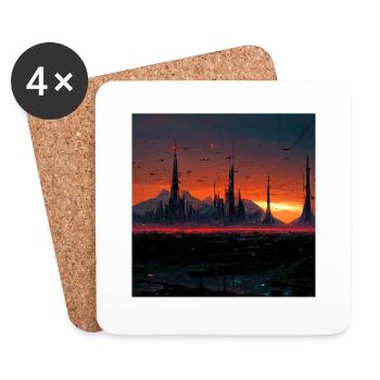 anubis, sunset, moutains, cyber village - Coasters (set of 4) - white - Front