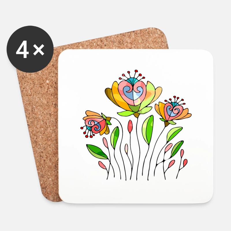 Blumen - Untersetzer (4er-Set) - Weiß