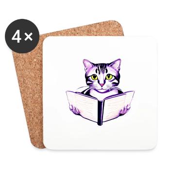 Katze Bücher Kater Buch Kätzchen Lesen Hauskatze - Untersetzer (4er-Set) - Weiß - Vorne