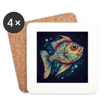Beau poisson coloré nageant dans la mer - Dessous de verre (lot de 4) - blanc - Devant