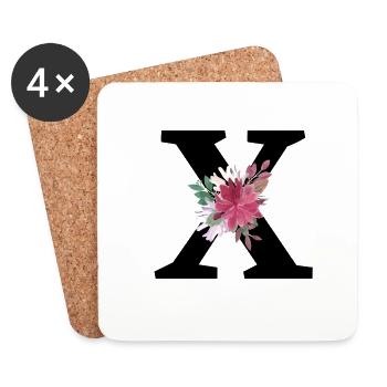 Lettre x floral - Dessous de verre (lot de 4) - blanc - Devant