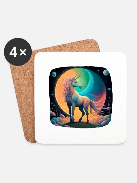 Fantasie Einhorn mystisch - Untersetzer (4er-Set) - Weiß