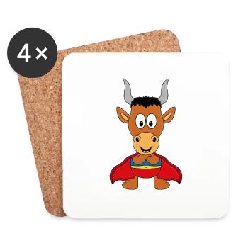 SUPERHELD - STIER - BULLE - TIER - TIERISCH - Untersetzer (4er-Set) - Weiß - Vorne