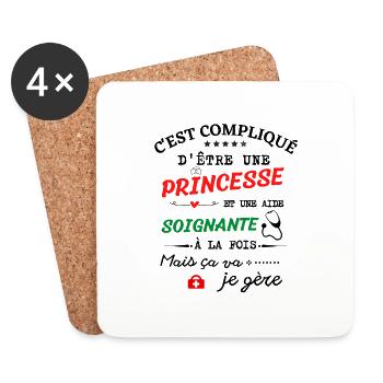 Princesse et aide soignante - Dessous de verre (lot de 4) - blanc - Devant