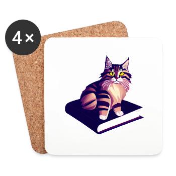 Kätzchen Lesen Katze Bücher Kater Buch Hauskatze - Untersetzer (4er-Set) - Weiß - Vorne