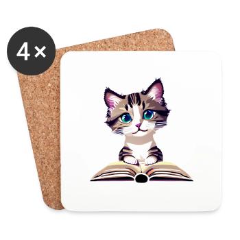 Kätzchen Lesen Katze Bücher Kater Buch Hauskatze - Untersetzer (4er-Set) - Weiß - Vorne
