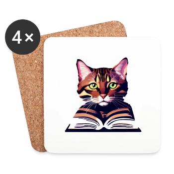 Kater Buch Kätzchen Lesen Katze Bücher Hauskatze - Untersetzer (4er-Set) - Weiß - Vorne
