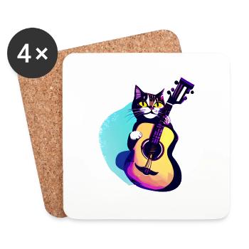 Le chat joue à la guitare Chaton propriétaire de chat - Dessous de verre (lot de 4) - blanc - Devant