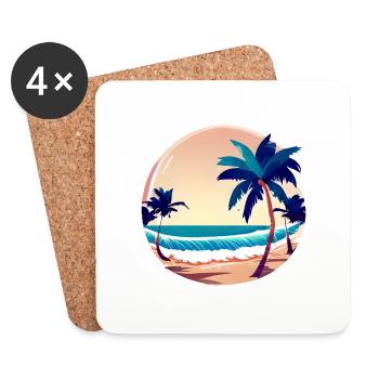 Palmier d’été Soleil Soleil Palmier Cadeau - Dessous de verre (lot de 4) - blanc - Devant