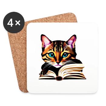 Katze Bücher Kater Hauskatze Buch Kätzchen Lesen - Untersetzer (4er-Set) - Weiß - Vorne