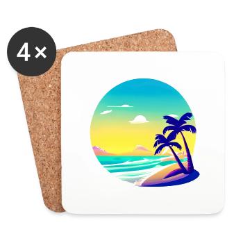 Sommer Baum Palme Urlaub Sonne Palmen Geschenk - Untersetzer (4er-Set) - Weiß - Vorne